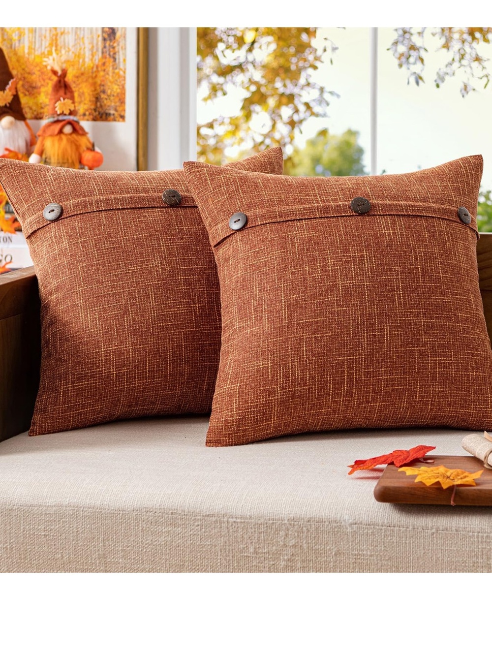 MIULEE Rust Throw Pillow Covers Set of 2 18x18 Farmhouse Buttons